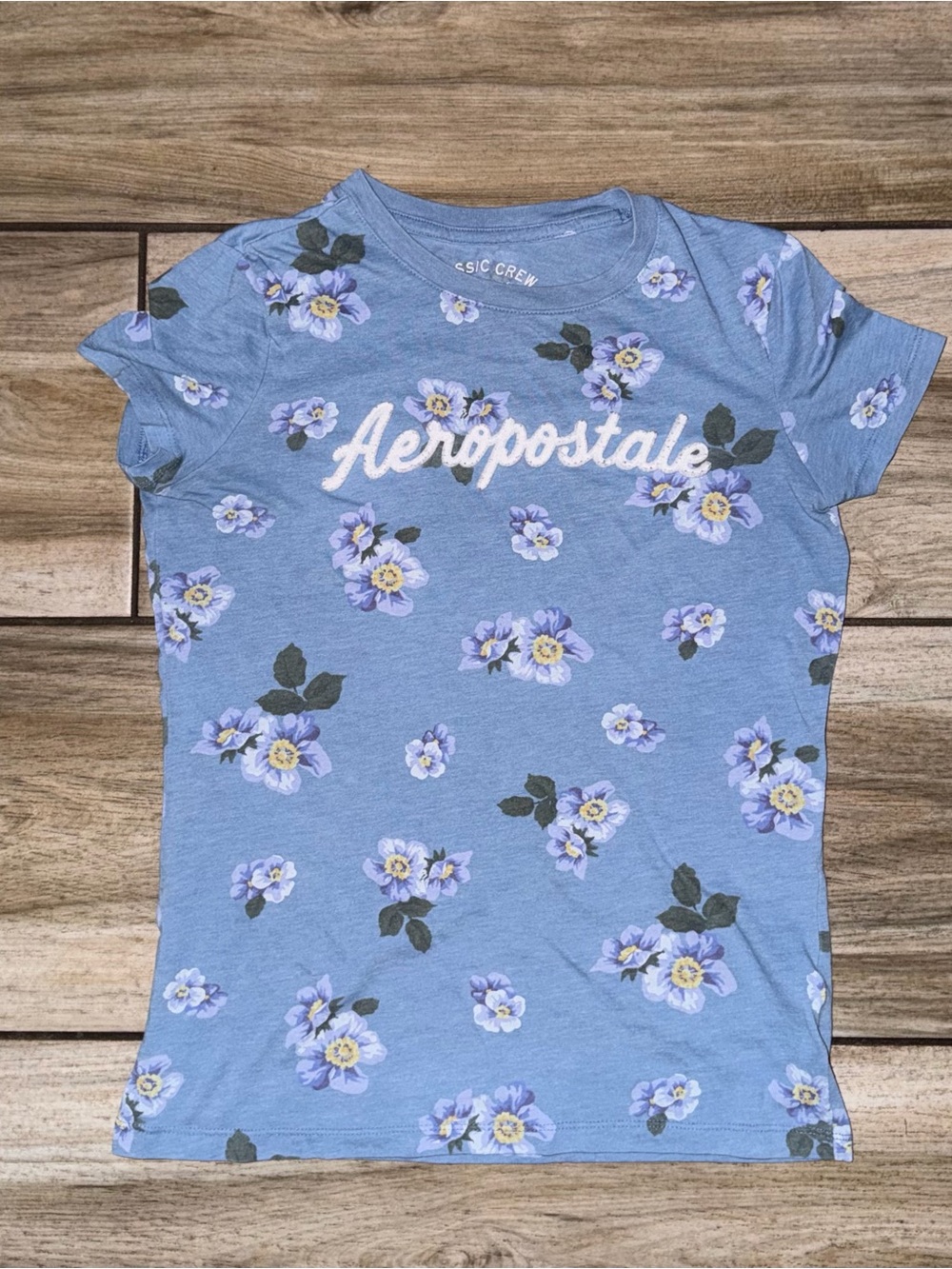 Aeropostale Light Blue Floral Logo Short Sleeve Tee